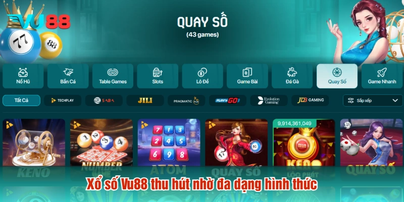 Xổ số Vu88 thu hút nhờ đa dạng hình thức